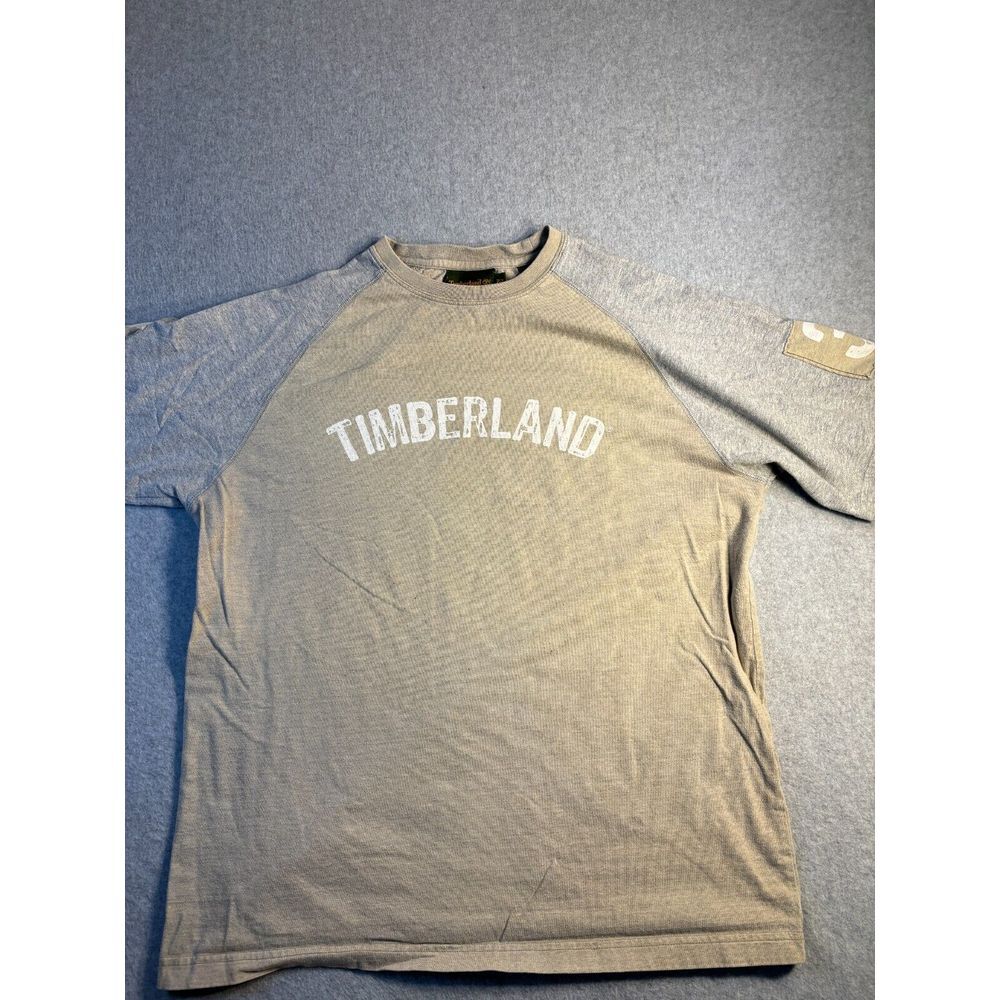 Timberland Tee Shirt Men's Medium‎ Khaki Gray Short Casual Sleeve Crew Neck Logo